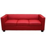 Hhg - canap� / sofa lille, 3 places, 191x75x70cm, simili - cuir, rouge