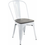 Hhg - chaise 893, avec si�ge en bois, chaise de bistro, m�tal, empilable, style industriel, blanc