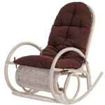 Hhg - fauteuil  bascule jody en rotin blanc rembourrage marron