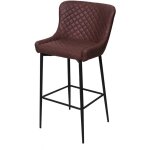 Hhg - tabouret de bar 062, pour comptoir, mtal, vintage, avec repose - pied, tissu / textile marron