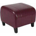 Hhg - tabouret pouf cuir emmen, 39x45x47cm, rouge
