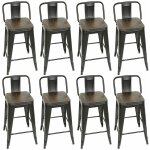Hofuton 8pcs tabouret industriel en acier bois avec dossier métallique bar cuisine Hofuton 8pcs tabouret industriel en acier bois avec dossier métallique bar cuisine