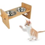 Hofuton gamelle chien surelevee, porte gamelle pour chat et petit chien r�glable, durable bambou support ...