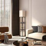 Hofuton lampadaire en bois 1, 6m lampe salon sur pied � 3 etag�res de stockage design scandinave pour ...