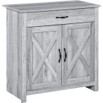 Homcom - buffet 2 portes tiroir style rural chic placard avec �tag�re poign�es m�tal noir mdf panneaux ...