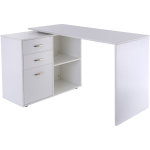 Bureau d'angle bureau droit modulable 2 en 1 bureau informatique tiroirs x 3 + 2 niches mdf blanc