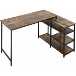 Homcom - bureau informatique design industriel bureau d'angle 3 tagres aspect vieux bois mtal noir ...