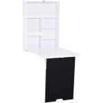 Homcom - bureau mural pliable table murale rabattable suspendue sur pied tagre + tableau  craie intgr ...