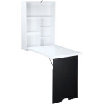 Homcom - bureau mural pliable table murale rabattable suspendue sur pied tagre + tableau  craie intgr ...