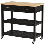 Homcom chariot de service desserte de cuisine  roulettes 2 tagres 2 tiroirs noir bois naturel