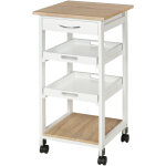 Chariot de service desserte de cuisine  roulettes 2 plateaux amovibles, tiroir, tagre mdf chne clair ...