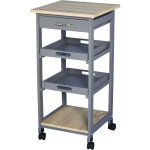 Chariot de service desserte de cuisine  roulettes 2 plateaux amovibles, tiroir, tagre mdf chne clair ...