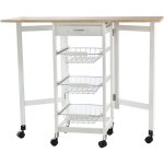 Chariot de service desserte de cuisine � roulettes multi - rangements 3 paniers m�tal + tiroir + rallonges ...