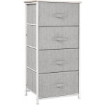 Chiffonnier meuble de rangement dim. 45l x 30l x 92h cm 4 tiroirs non - tisss gris structure mtal blanc ...