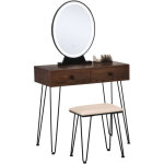 Homcom - coiffeuse design - miroir led int�gr� - 2 tiroirs + 1 organisateur - tabouret inclus - m�tal ...