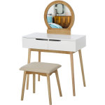 Homcom - coiffeuse design scandinave table de maquillage avec miroir, 2 tiroirs et tabouret blanc pin ... Homcom - coiffeuse design scandinave table de maquillage avec miroir, 2 tiroirs et tabouret blanc pin ...