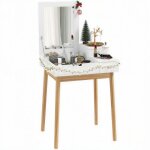 Homcom coiffeuse avec miroir table de maquillage style moderne - 2 tiroirs, miroir rabattable pour chambre ...