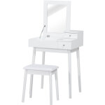 Homcom - coiffeuse table de maquillage avec tabouret miroir rabattable coffre + 2 tiroirs mdf bois massif ...