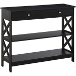 Console style table de drapier n�o - r�tro 2 tiroirs 2 �tag�res dim. 100l x 30l x 80h cm mdf noir