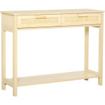 Console table d'appoint dim. 100l x 30l x 76h cm 2 tiroirs faades cannage en rotin tagre mdf aspect ...
