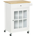 Desserte de cuisine � roulettes multi - rangement - placard porte vitr�e avec �tag�re r�glable, tiroir, ...