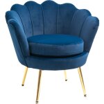 Fauteuil design coquillage pieds métal doré velours bleu foncé Fauteuil design coquillage pieds métal doré velours bleu foncé