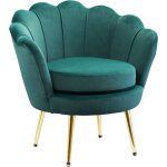 Fauteuil design coquillage pieds mtal dor velours vert fonc