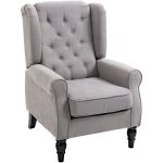 Homcom - fauteuil  oreilles style chesterfield dossier capitonn grand confort bois noir tissu gris ...