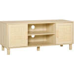 Homcom - meuble tv banc tv 2 niches 2 placards porte cannage en rotin dim. 115l x 40l x 48h cm mdf aspect ...