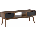 Homcom - meuble tv bas sur pieds style scandinave 2 tiroirs aspect noyer Homcom - meuble tv bas sur pieds style scandinave 2 tiroirs aspect noyer