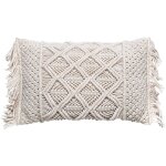 Coussin macram� blanc ivoire 30x50cm atmosphera cr�ateur d'int�rieur