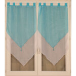 Paire de double petits voilages à pompon bleu 2x60x120 cm Paire de double petits voilages à pompon bleu 2x60x120 cm