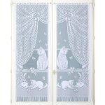 Paire de petits voilages dentelle chatons et franges blanc 60x120 cm