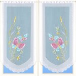 Paire de petits voilages en dentelle motifs papillons turquoise 60x120 cm