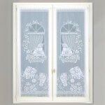 Paire de petits voilages droits � franges blanc 60x220 cm