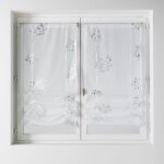 Paire de petits voilages � remonter en �tamine imprim�e blanc 60x160 cm