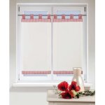 Paire de vitrage en lin avec brides en petits carreaux style bistrot - 45x90cm - rouge