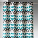 Rideau d'ameublement motifs triangles bleu p�trole 140x260 cm