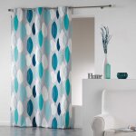 Homemaison - rideau en coton 'farandole de feuilles' bleu 140x240 cm