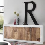 Homemania - buffet - basico - 4 portes - blanc d�cor chene pero - 207 x 86 x 43 cm