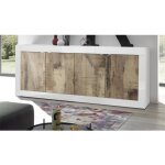 Homemania - buffet - basico - 4 portes - blanc dcor chene pero - 207 x 86 x 43 cm