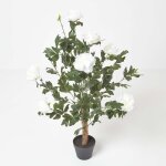 Homescapes - arbre pivoines artificielles cr�me en pot noir, 100 cm