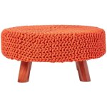 Homescapes - grand pouf tress en tricot et pieds en bois - orange