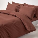Homescapes - housse de couette et taies d'oreiller unies coton gyptien 200 fils chocolat 135 x 200 cm ...