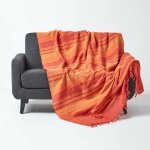 Homescapes - jet� de lit ou de canap� � rayures morocco - orange - 255 x 360 cm