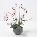 Orchid�e artificielle blanche en pot en ciment gris 52 cm - homescapes