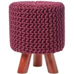 Homescapes - pouf tress en tricot et pieds en bois - prune