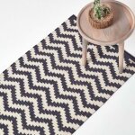 Homescapes - tapis kilim en coton tiss  motif chevron bleu fonc et blanc - casablanca - 66 x 200 cm ...