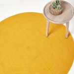 Tapis rond tiss� � plat en coton jaune moutarde, 150 cm - homescapes