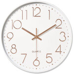 Horloge 12 pouces horloge murale ronde horloge � quartz , cadre blanc avec lettrage dor� , 30430cm,